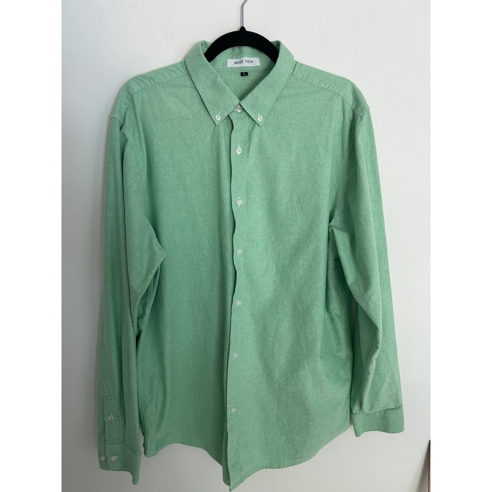 Muse Fath Mens Green Oxford Button Down Shirt Long Sleeve Cotton Large